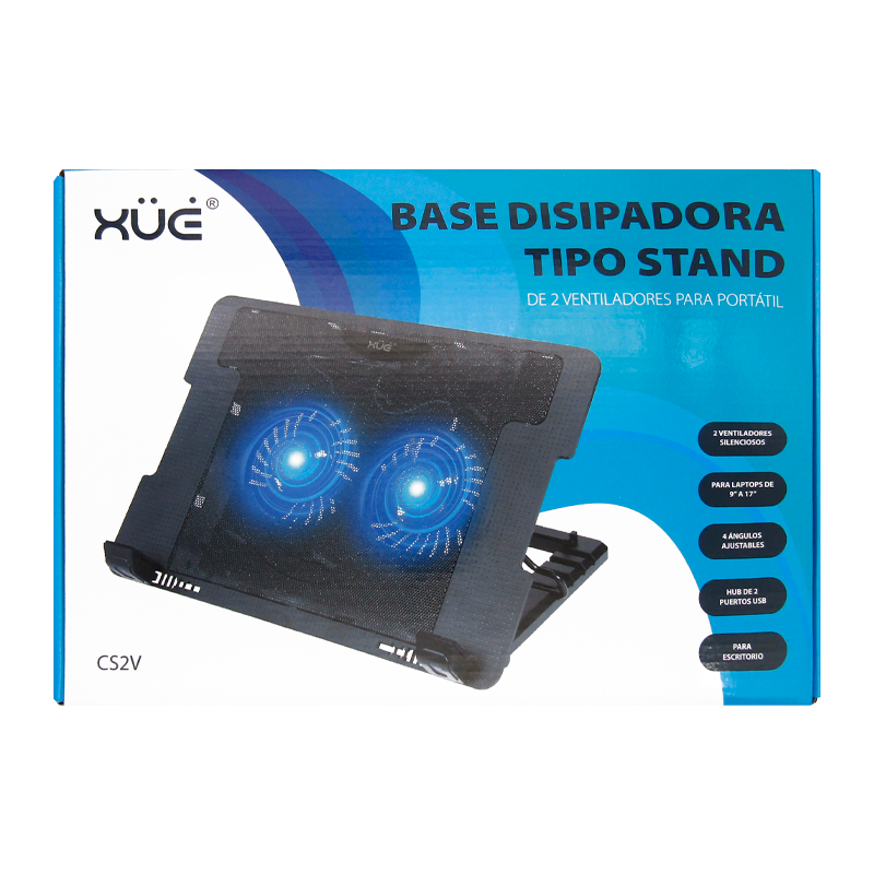Base Disipadora de calor tipo Stand 2-VENT 4-POSIC 2XUSB NEGRA XUE® CS2V