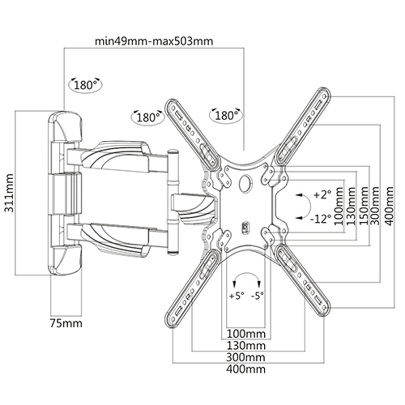 Soporte de Pared para TV 23-55 35KG VESA 100x100-400x400 Metal Negra XUE® BAS2365