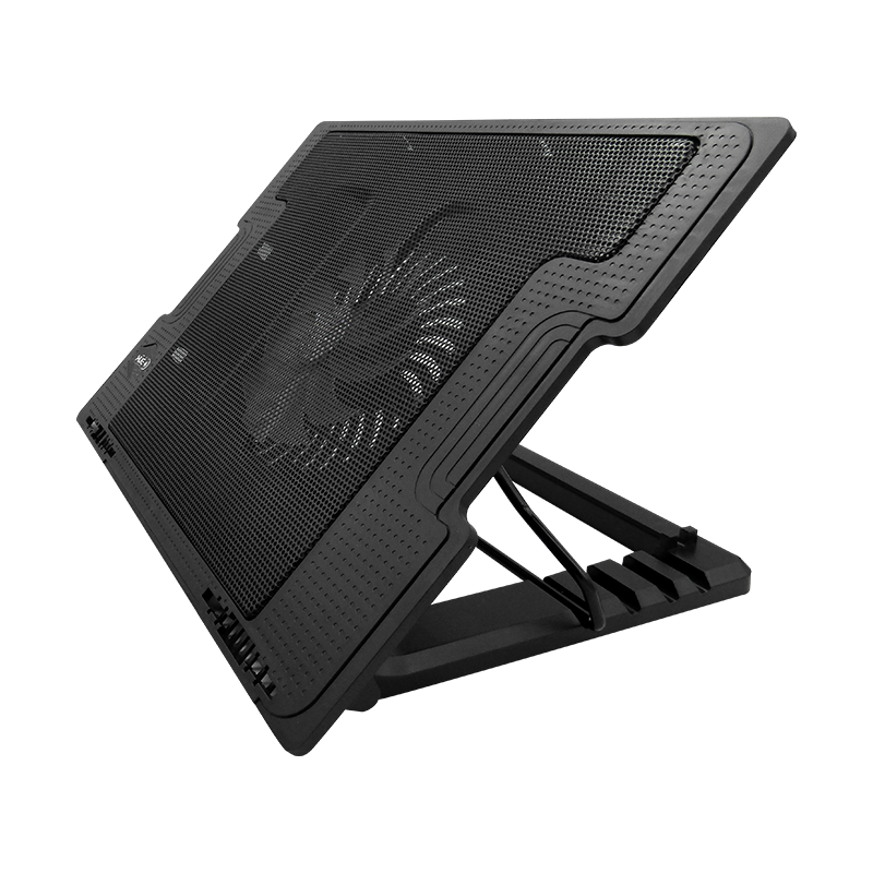 Base Disipadora de calor tipo Stand con 1-ventilador, 4-Posiciones, 2 puertos USB, color Negro, marca XUE CSV1