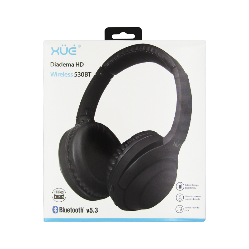 Diadema  BT V5.3+EDR, DIST.10M, BAT 500MAH, USB-C/3.5MM NEGRA HD 530BT XUE®