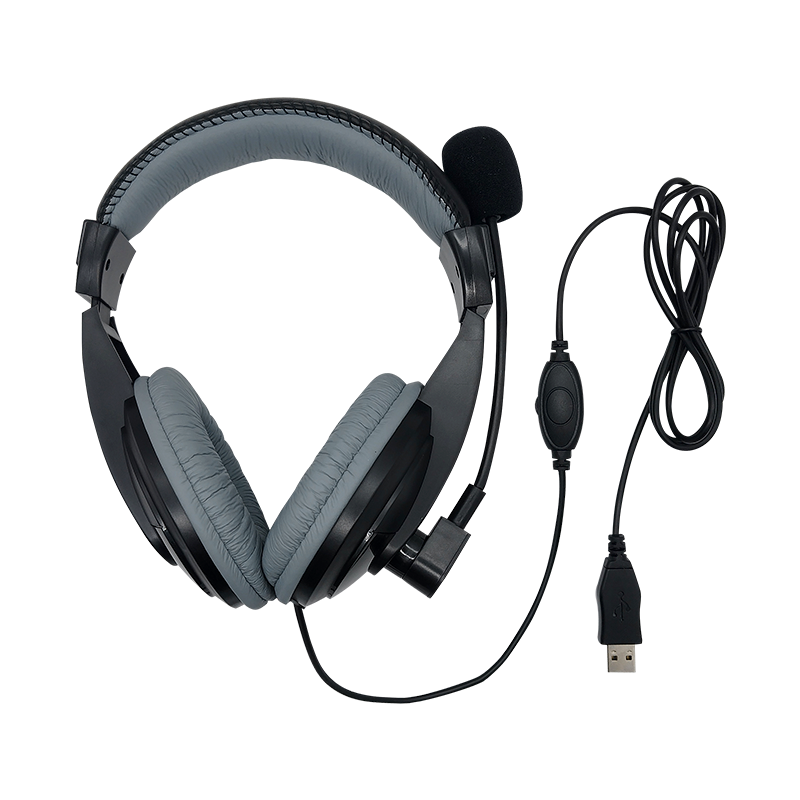 Diadema XUE® USB 2.0 H520 con Mic giratorio, color negro/gris c/control de volumen dial en cable