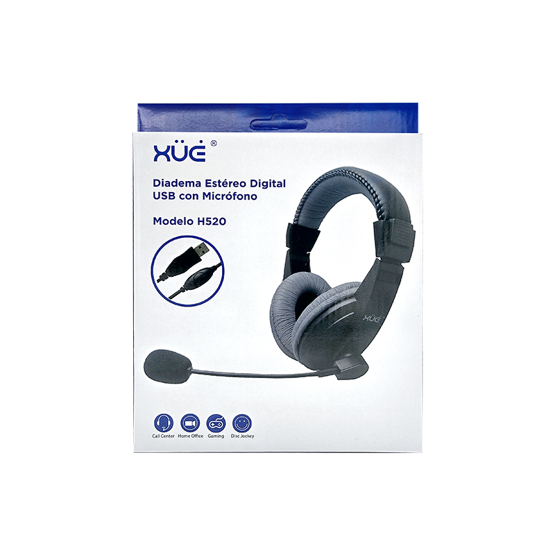 Diadema XUE® USB 2.0 H520 con Mic giratorio, color negro/gris c/control de volumen dial en cable