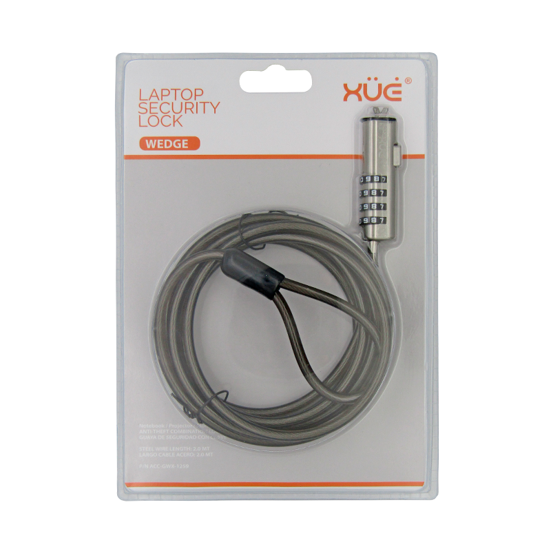 Guaya de Seguridad para Laptop 4-DIGITOS 2.0MT/4.2MM NOBLE WEDGE (CLAVE) XUE®