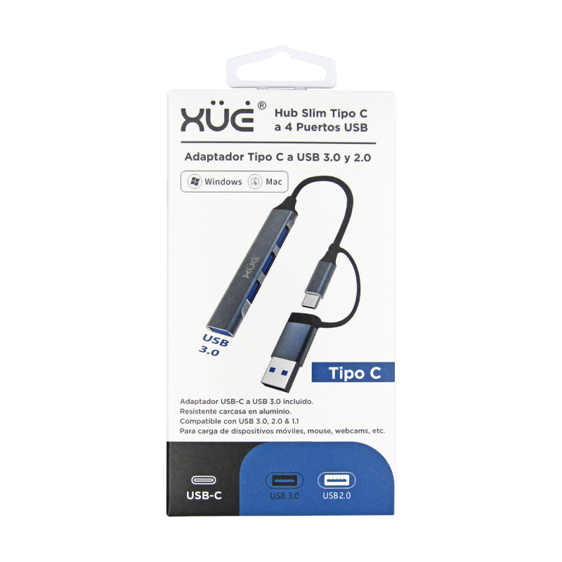 Hub expansor USB-C + Convertidor USB-C Hembra a USB 3.0 Macho a 4 x USB 3.0 , XUE® GRIS