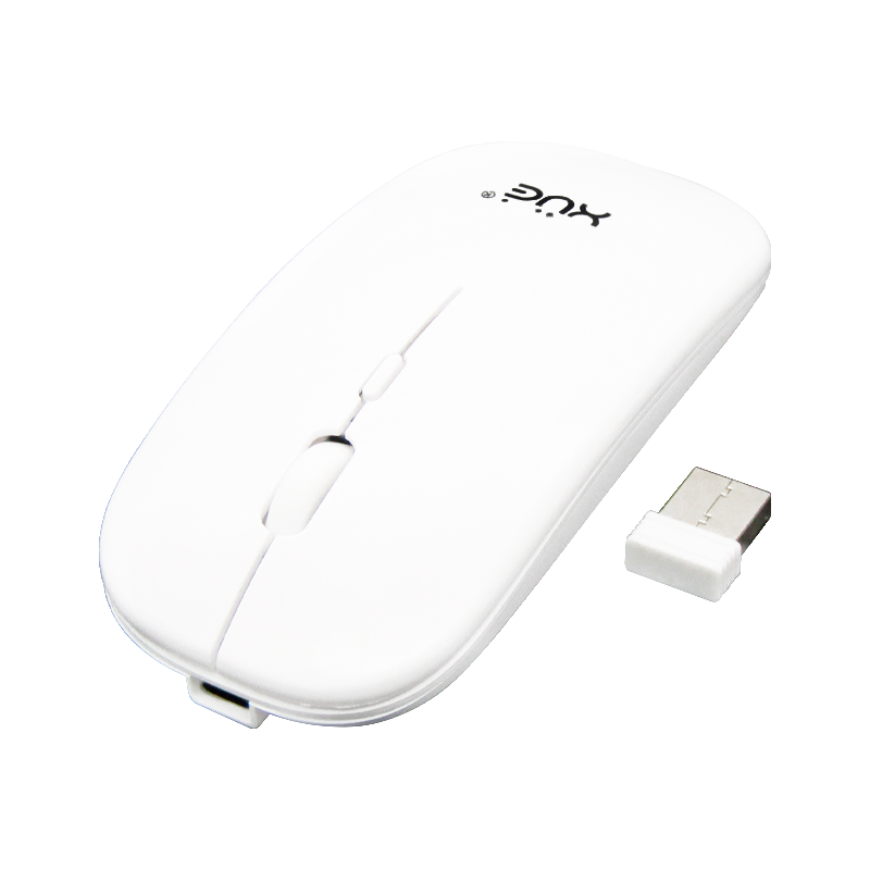 Mouse inalámbrico Silencioso Wireless 1600dpi 3-botones, 2.4GHZ + Bluetooth 5.0, Bateria 500mAh, USB-C, color Blanco,XUE®