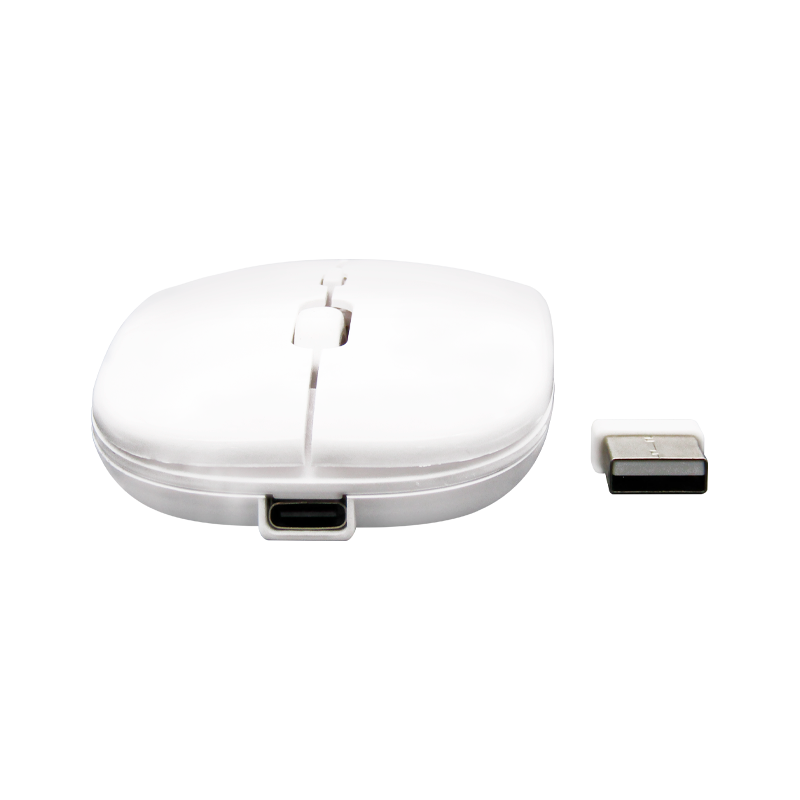 Mouse inalámbrico Silencioso Wireless 1600dpi 3-botones, 2.4GHZ + Bluetooth 5.0, Bateria 500mAh, USB-C, color Blanco,XUE®