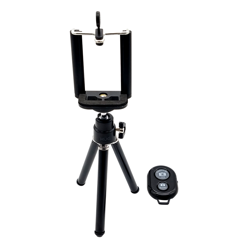 Trípode metálico de 18CM para webcam y celular 6.5", negro, con control remoto Bluetooth, marca XUE®