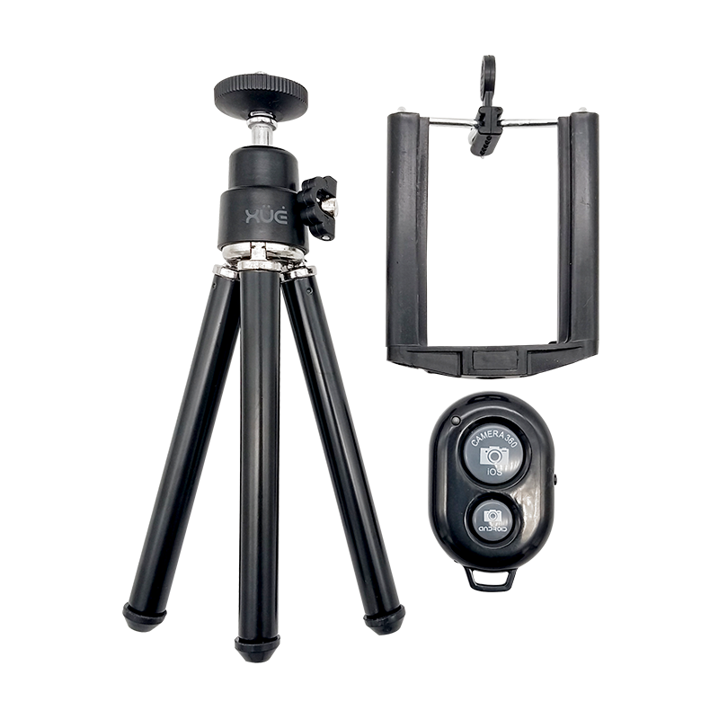 Trípode metálico de 18CM para webcam y celular 6.5", negro, con control remoto Bluetooth, marca XUE®