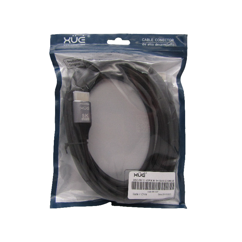 Cable HDMI V2.1 4320P 8K 3M MACHO A HDMI MACHO NEGRO 19+1 30AWG OD 6.0MM XUE®