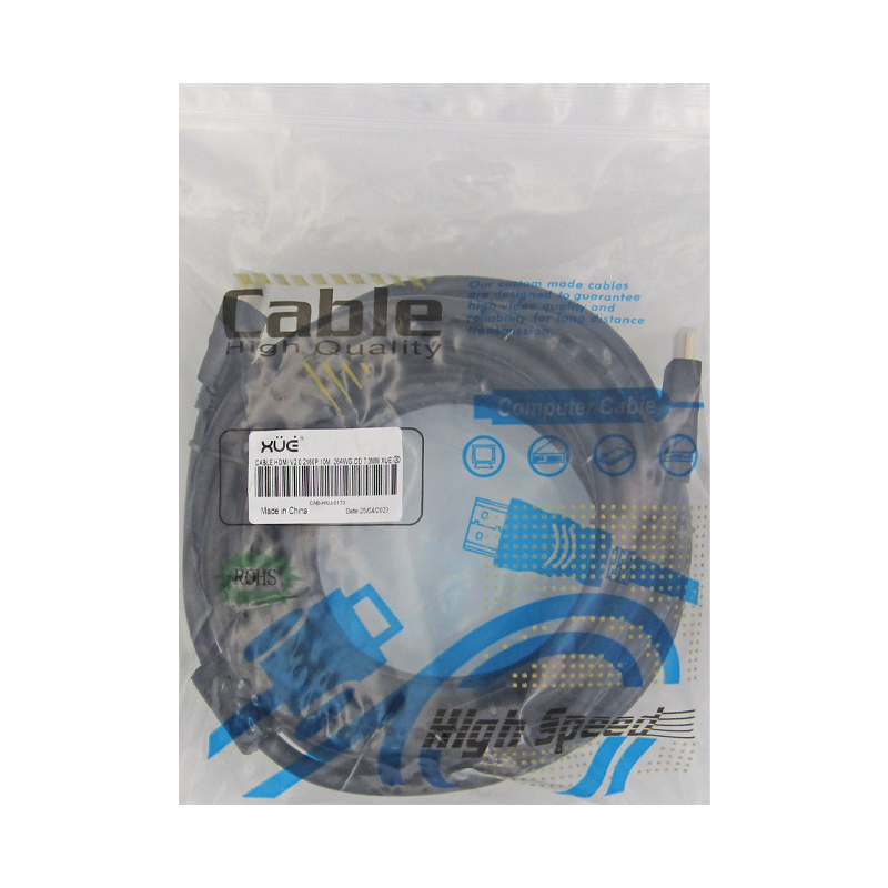 Cable HDMI v2.0 2160p 10M Macho a HDMI Macho Negro 4K 3D 19+1 26AWG OD 7.3MM CON FILTROS XUE®