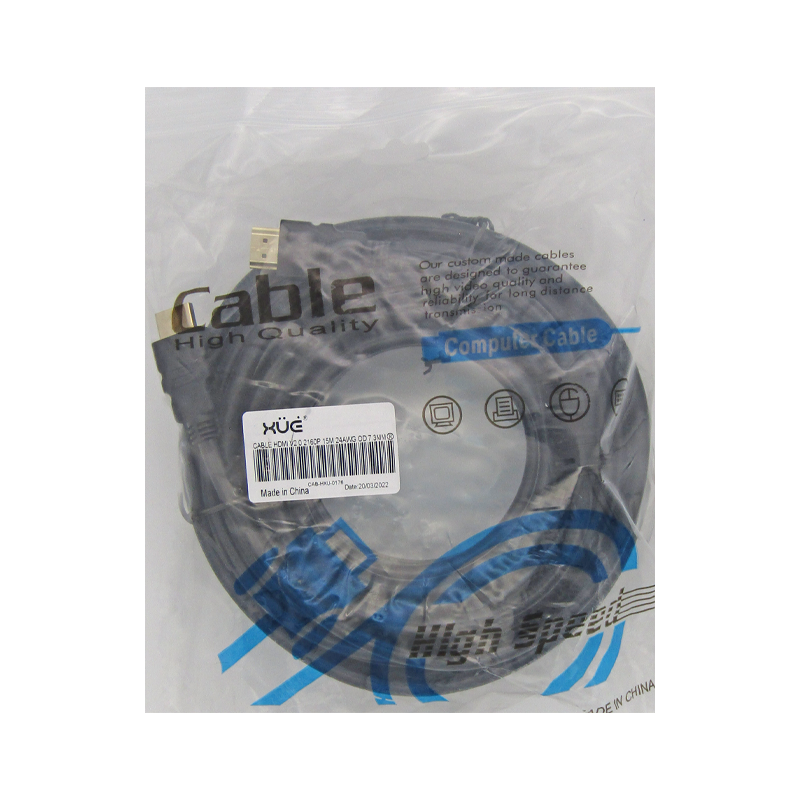 Cable HDMI v2.0 2160p 15M Macho a HDMI Macho Negro 4K 3D 19+1 24AWG OD 7.3MM 1/FILTRO XUE®