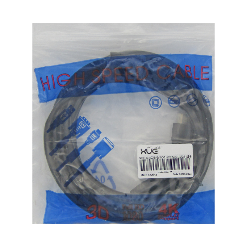 Cable HDMI v2.0 2160p 3M Macho a HDMI Macho Negro 4K 3D 19+1 28AWG OD 7.3MM c/filtros XUE®