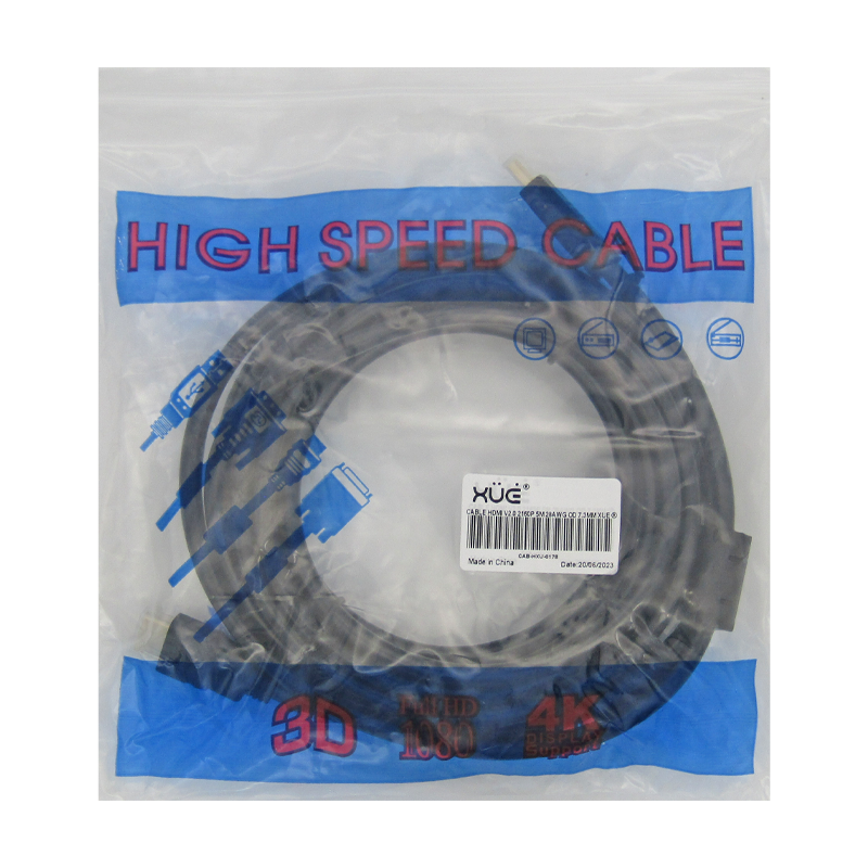 Cable HDMI v2.0 2160p 5M Macho a HDMI Macho Negro 4K 3D 19+1 28AWG OD 7.3MM SIN FILTROS XUE®