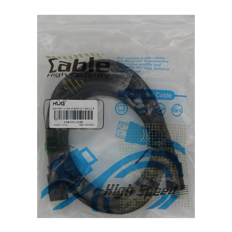 Cable HDMI v1.4 1080p 3M Macho a HDMI Macho 14+1 28AWG CCS OD 7.0MM c/filtros XUE®