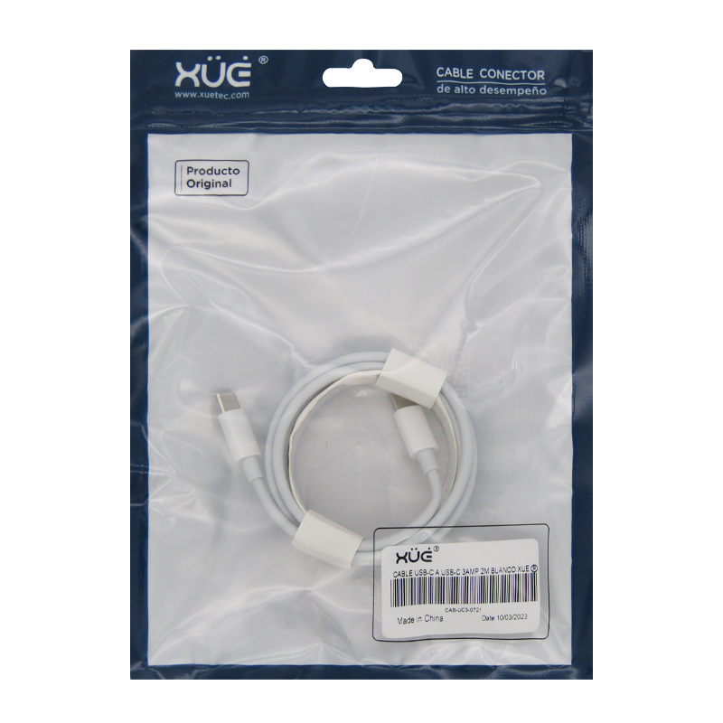 Cable de datos y carga USB-C a USB-C 3Amp 2M Blanco