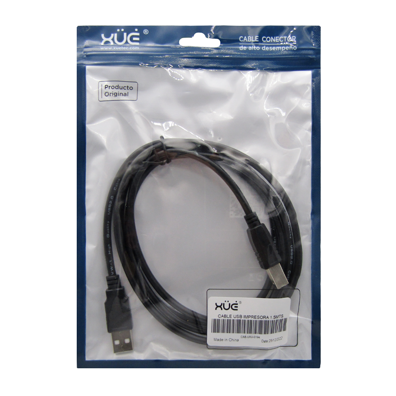 Cable USB 2.0 para impresora 1.5MTS marca XUE®