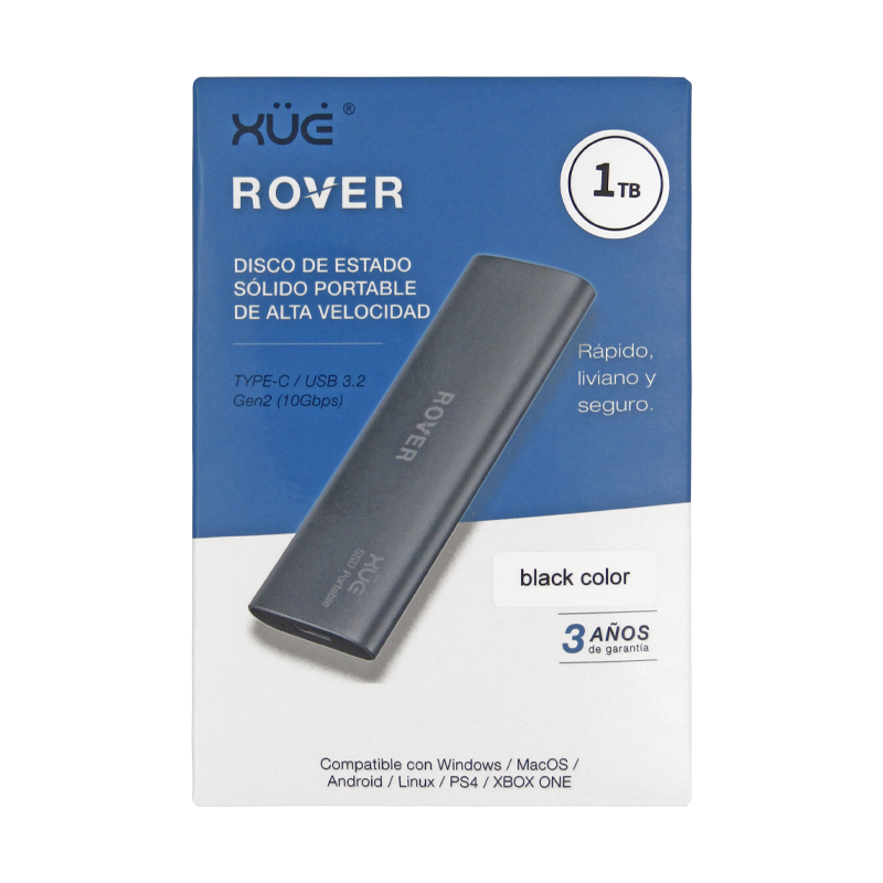 Disco de Estado Sólido SSD externo USB 3.2 GEN 2 TIPO C 1TB EXT. XUE® ROVER C500 450MB/s (Negro)