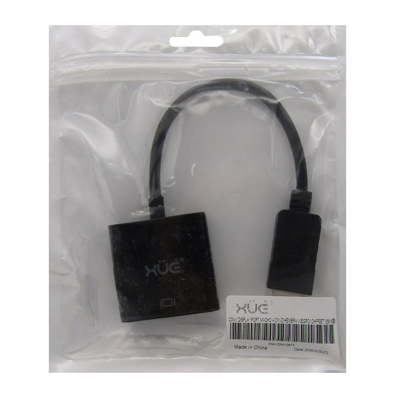 Convertidor Displayport Macho a DVI-D Hembra (Negro) Chipset 3361 marca XUE®