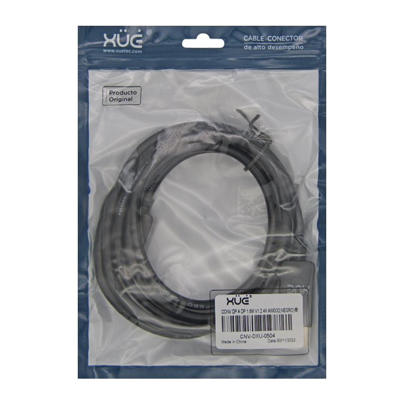 Convertidor Displayport a Displayport 1.8m v1.2 4K AWG32 (Negro) marca XUE®