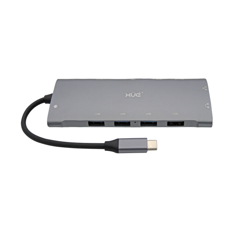 Docking Station XUE® 11-1 USB-C a GIGABIT ETH+VGA+AUDIO 3.5MM+HDMI 4K+PD 100W+3*USB3.0, 1*USB 2.0+LECTOR SD/MICRO SD, XUE