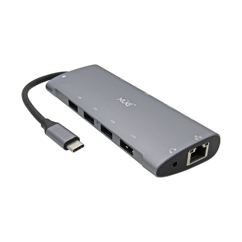 Docking Station XUE® 11-1 USB-C a GIGABIT ETH+VGA+AUDIO 3.5MM+HDMI 4K+PD 100W+3*USB3.0, 1*USB 2.0+LECTOR SD/MICRO SD, XUE