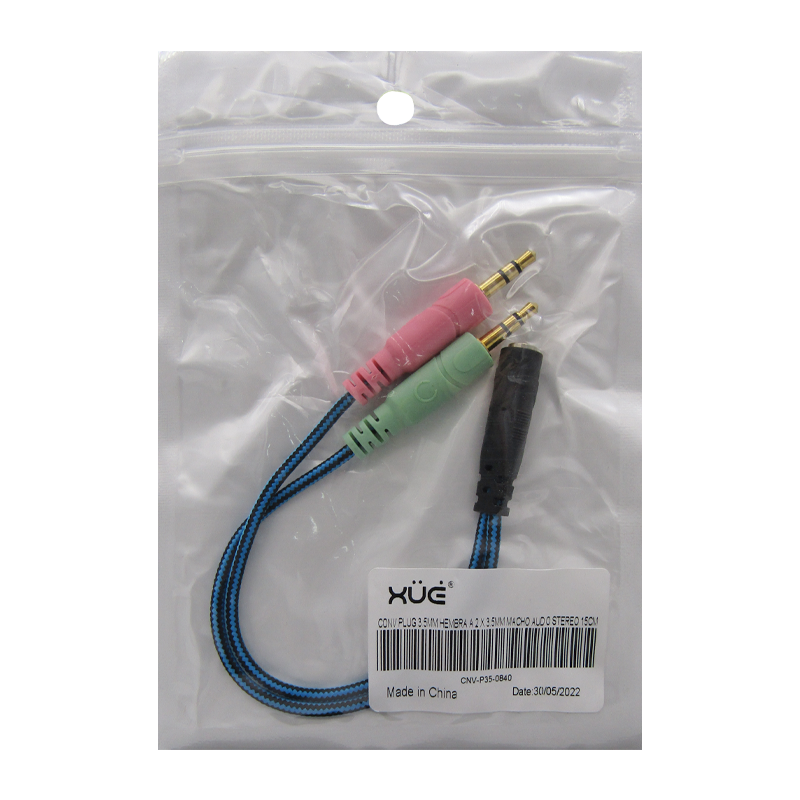 Convertidor "Y" de audio 3.5MM hembra a 2 x 3.5MM macho Stereo 15cm