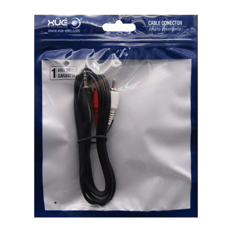 Convertidor Plug 3.5mm Macho a 2 RCA Macho Audio Stereo 1mt marca XUE®