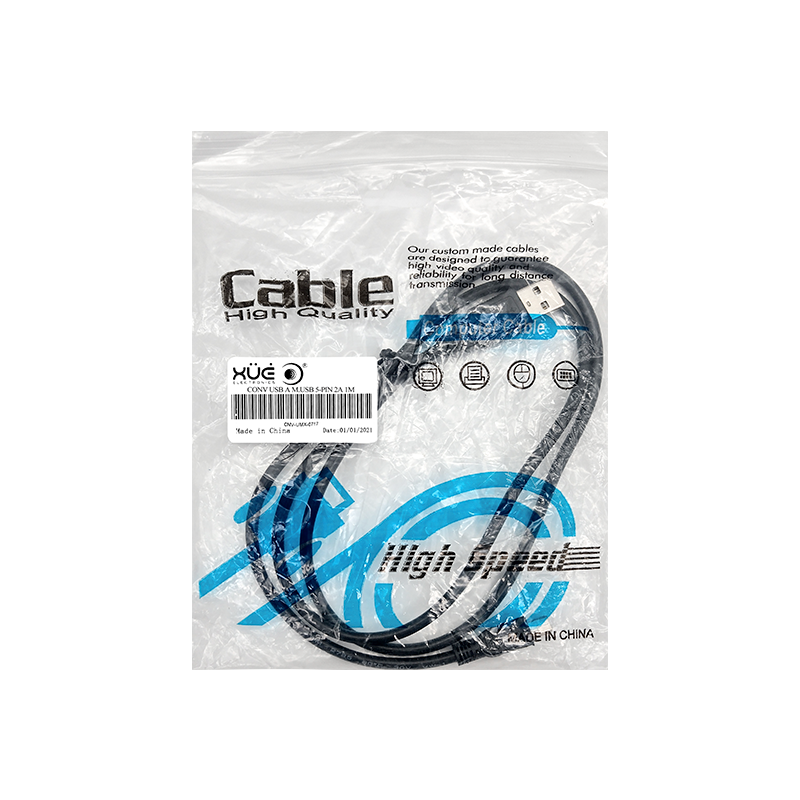 Convertidor USB 2.0 a Mini-USB 5-PIN 2A 1mt (negro)