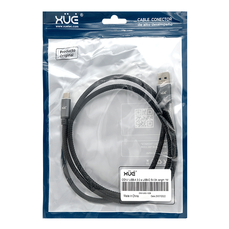 Convertidor USB-A 3.0 a USB-C 5V-3A 1m color Negro recubierto en nylon  XUE®