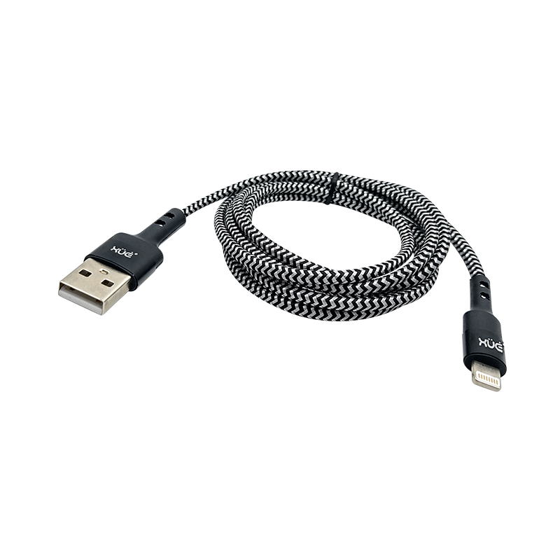 Convertidor USB-A a Lightning 2.4A 1.5m color Negro recubierto en nylon (para Carga y Datos) XUE®
