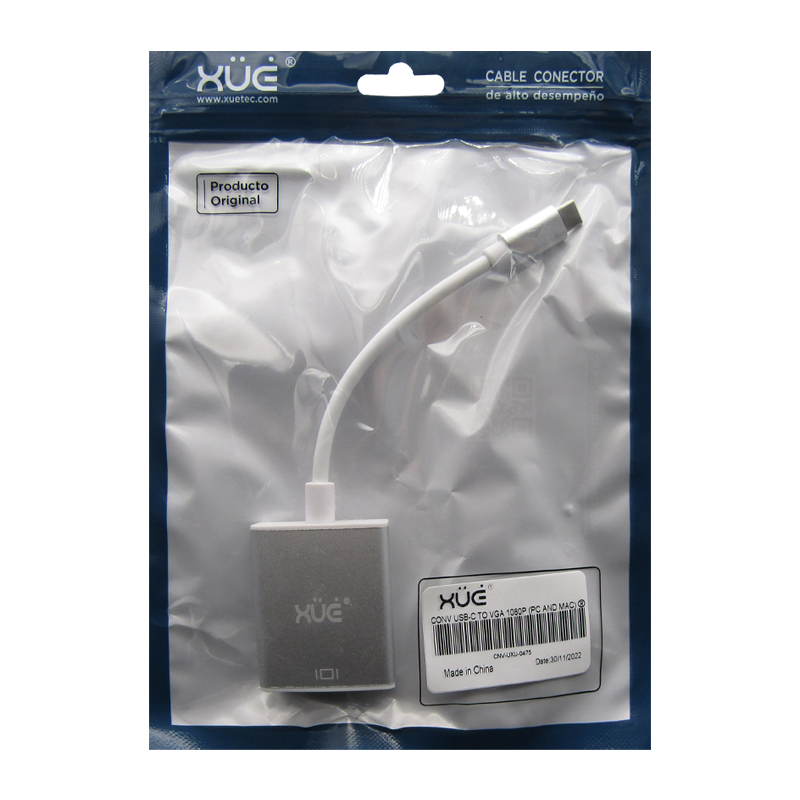 Convertidor USB-C a VGA 1080P (PC y Mac) marca XUE®