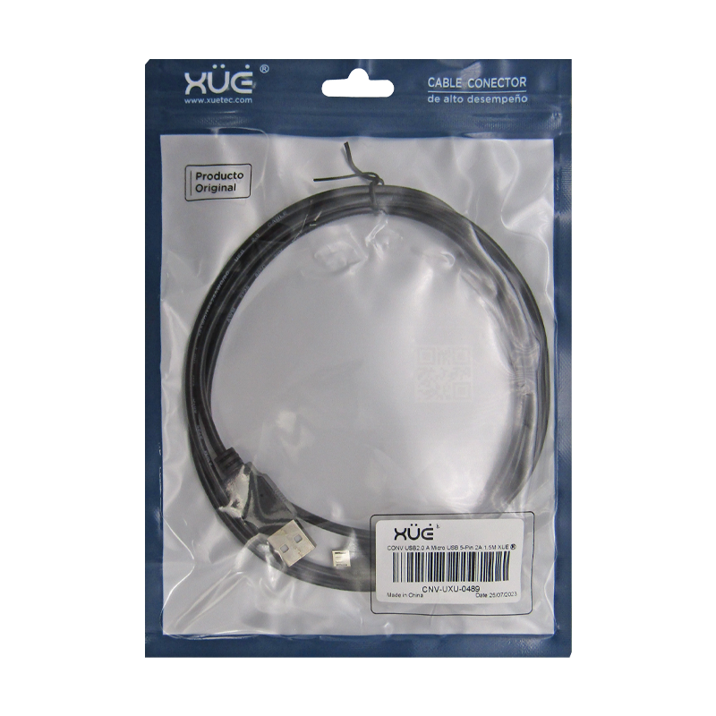 Convertidor USB 2.0 a Micro USB 5-Pin 2A 1.5M 24/28AWG (TABLETS) marca XUE®