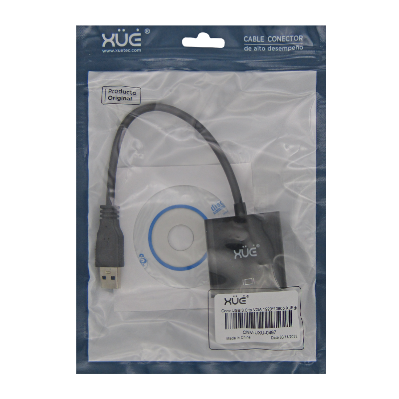 Convertidor USB 3.0 a VGA resolución 1920 * 1080p marca XUE®