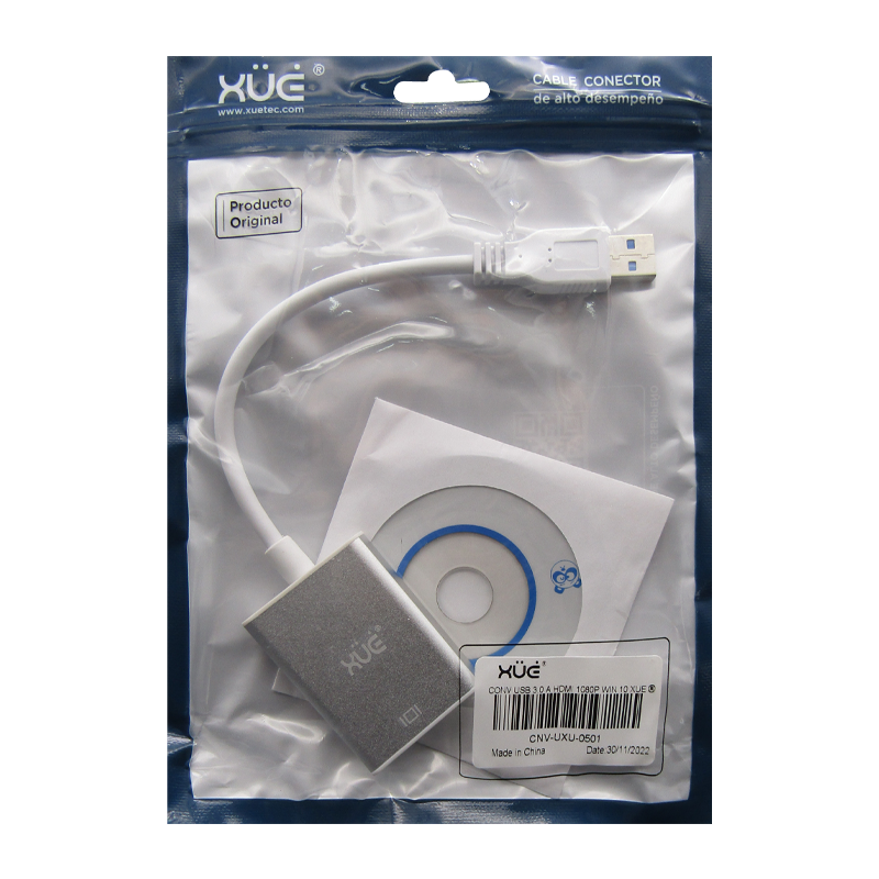 Convertidor USB 3.0 a HDMI Hembra 1080p Win 10 marca XUE®