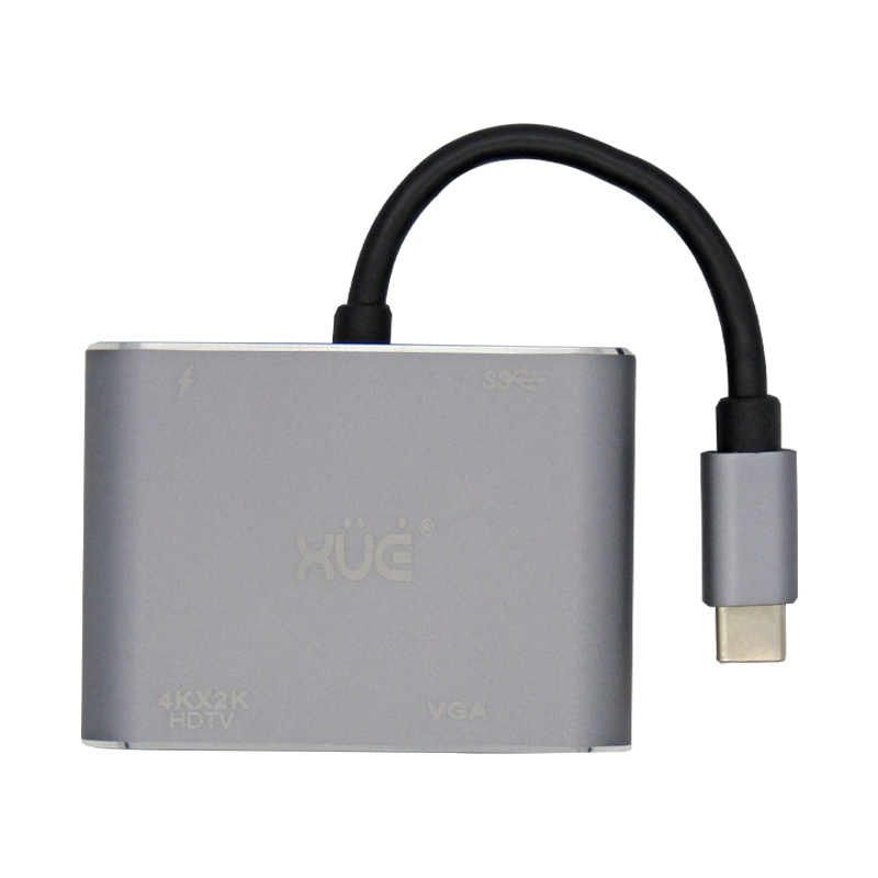 Convertidor USB-C 3.1 a HDMI 4K, VGA, USB 3.0, USB-C de carga, marca XUE®