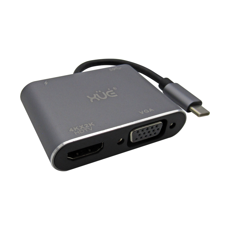 Convertidor USB-C 3.1 a HDMI 4K, VGA, USB 3.0, USB-C de carga, marca XUE®