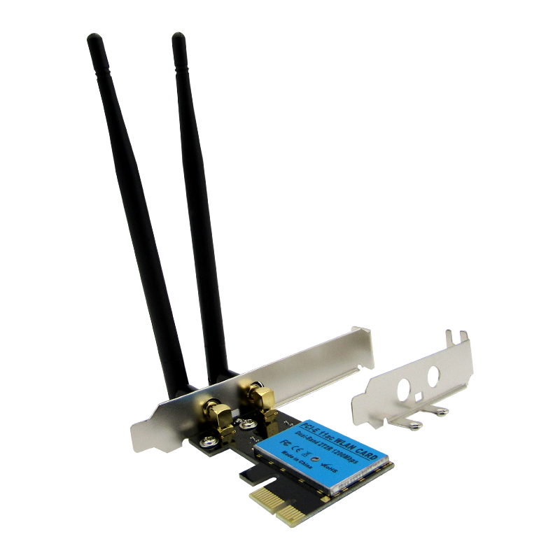 Tarjeta PCIe WIFI 1200mbps DUAL BAND 2.4GHZ y 5.8GHZ 802.11B/G/N 2xAntenas (RTL8812AE) LP