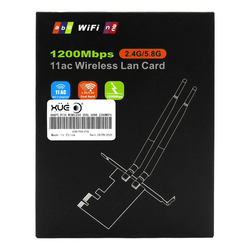 Tarjeta PCIe WIFI 1200mbps DUAL BAND 2.4GHZ y 5.8GHZ 802.11B/G/N 2xAntenas (RTL8812AE) LP