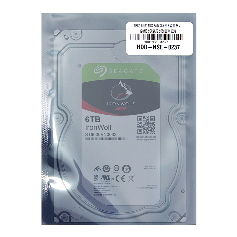 Disco duro para NAS SATA 3.5" 6TB 7200rpm 128MB Seagate® Ironwolf ST6000VN0033