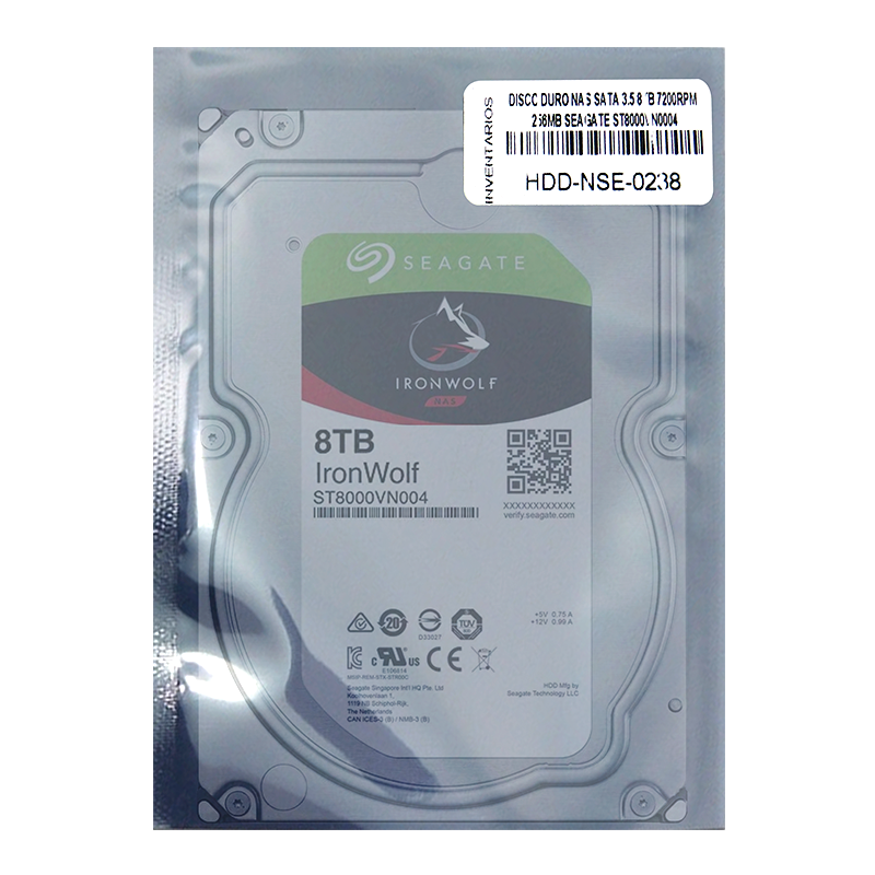Disco duro para NAS SATA 3.5" 8TB 7200rpm 256MB Seagate Ironwolf ST8000VN0004