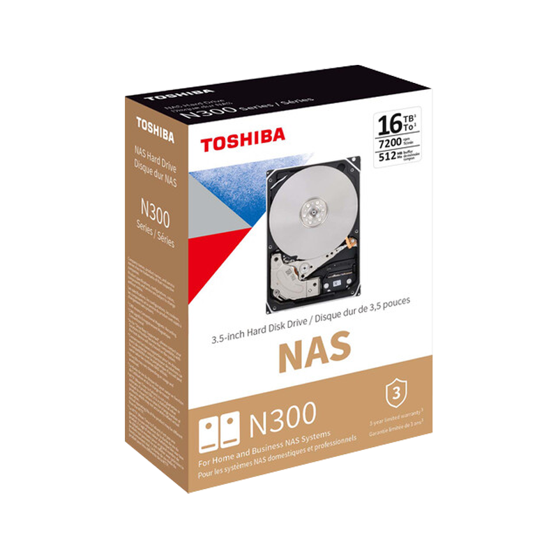 Disco Duro NAS SATA 3.5 16TB 7200RPM 512MB TOSHIBA N300 HDWG31GXZSTA