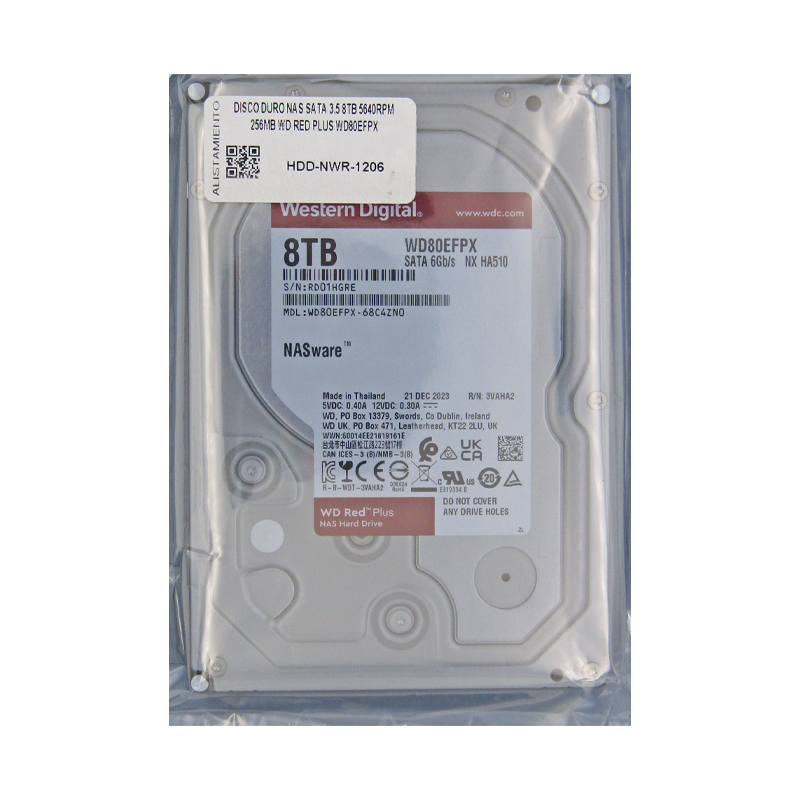 Disco Duro NAS SATA 3.5 8TB 5640RPM 256MB WD RED PLUS WD80EFPX