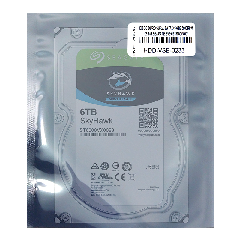 Disco duro para Videovigilancia SATA 3.5" 6TB 5900rpm 128MB Seagate Skyhawk SV35 ST6000VX001