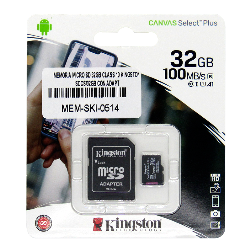 Memoria Micro SD 32GB Class 10 Kingston Canvas SDS2/32GB con Adapt