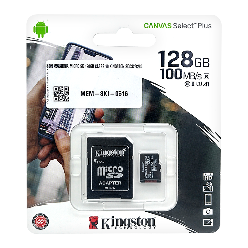 Memoria Micro SD 128GB Class 10 Kingston SDCS2/128GB con Adaptador
