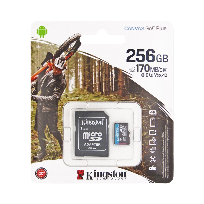 Memoria Micro SD 256GB C10 U3 V30 R/W 170/90 MBPS KINGSTON GO SDCG3/256GB (GOPRO)