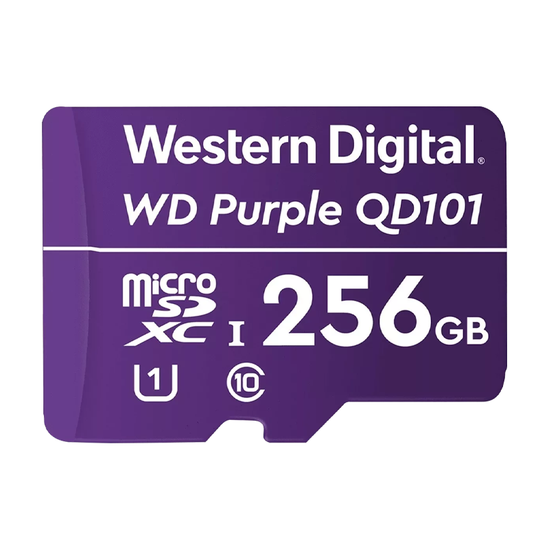 Memoria micro SD 256GB C10 U1 V10 R-W 100/60 Mbps WD Purple QD101 SURVIELLANCE WDD256G1P0C/256GB para cámaras IP y video vigilancia