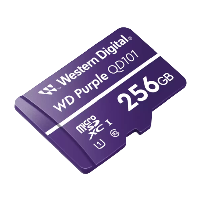 Memoria micro SD 256GB C10 U1 V10 R-W 100/60 Mbps WD Purple QD101 SURVIELLANCE WDD256G1P0C/256GB para cámaras IP y video vigilancia