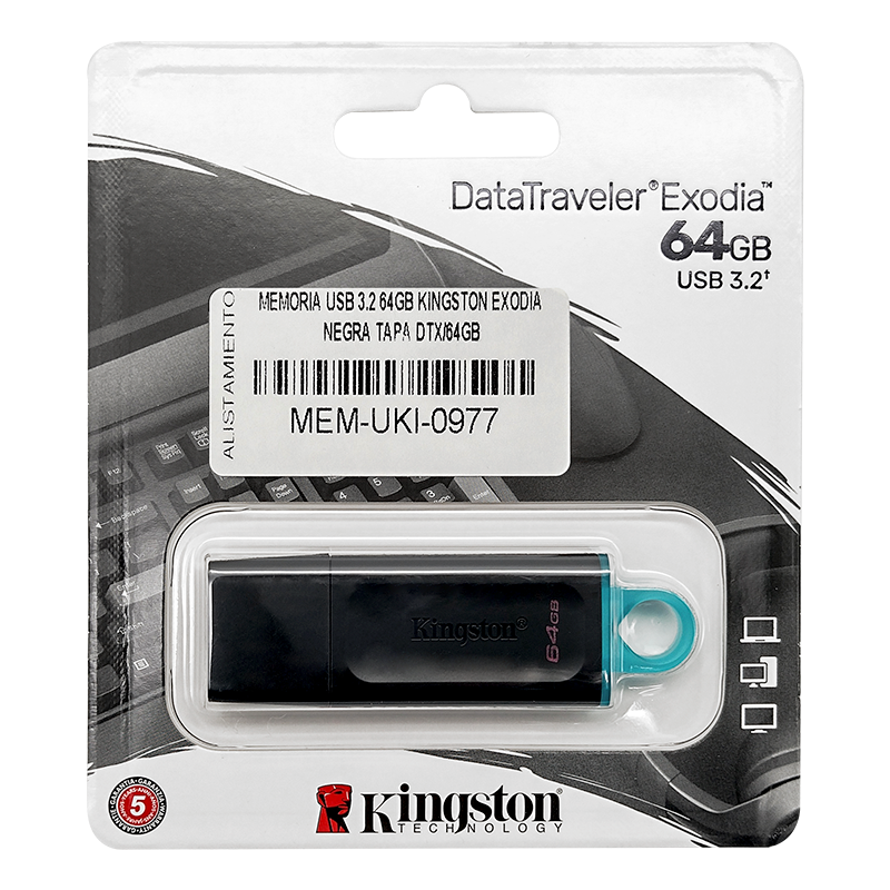 Memoria USB 3.2 64GB Kingston EXODIA negra con tapa DTX/64GB