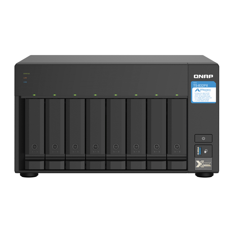 NAS TORRE 8-BAY QNAP TS832PX-4G ALPINE QUAD CORE 1.7GHZ, DDR4 4GB  (MAX 16GB), 4XLAN